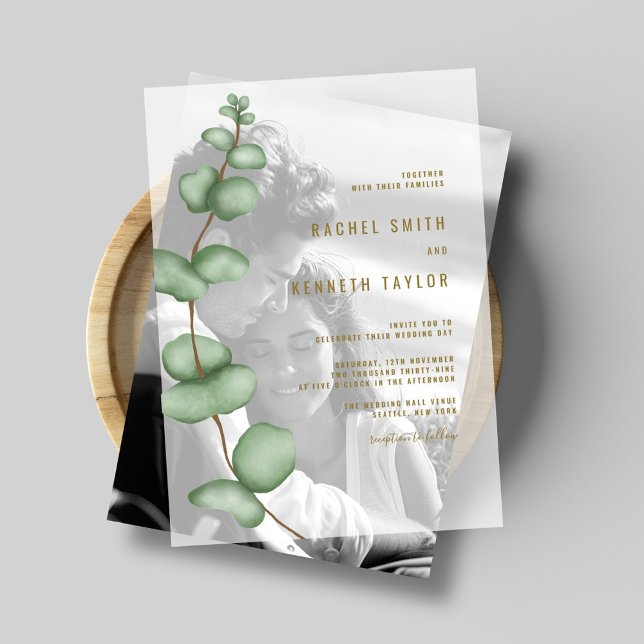 Eucalyptus Green Leaves Minimalist Rustic Wedding Vellum Invitations (Creator Uploaded)