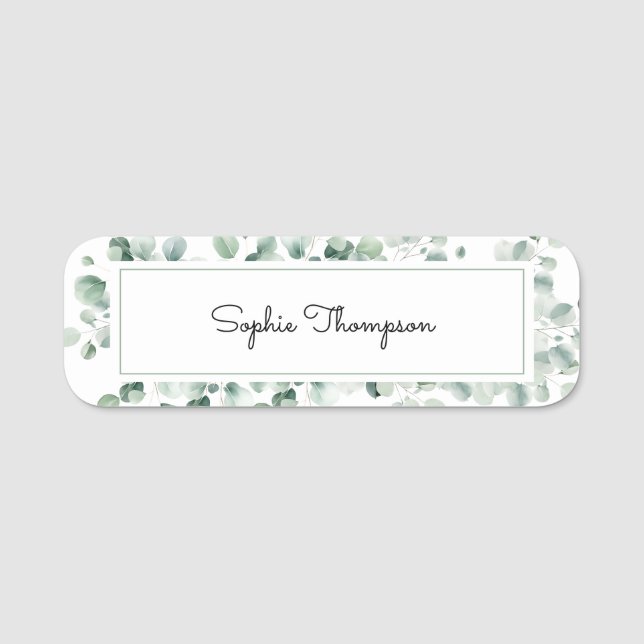 Eucalyptus green leaves name tag (Front)
