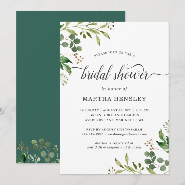 Eucalyptus Green Leaves Nature Look Bridal Shower Invitation (Front/Back)