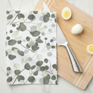 Eucalyptus Green leaves pattern Kitchen Towel