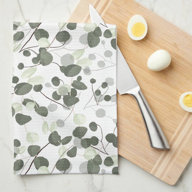 Eucalyptus Green leaves pattern Kitchen Towel (Quarter Fold)
