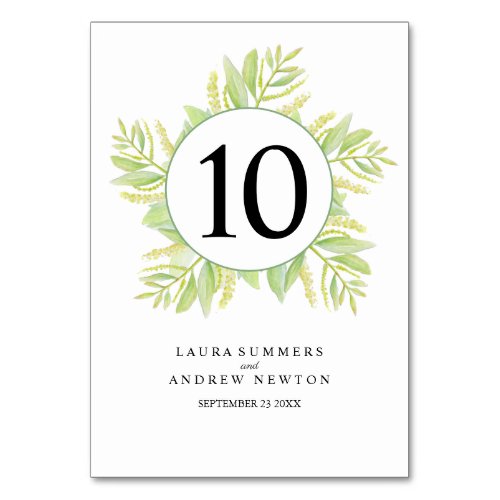 Eucalyptus green leaves watercolor table number