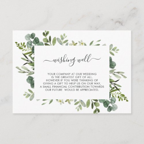 Eucalyptus Green Leaves Wedding Wishing Well Enclosure Card
