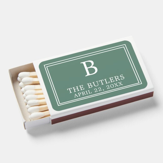 Eucalyptus Green Matchbox Wedding Favor Matchboxes (Front Open)