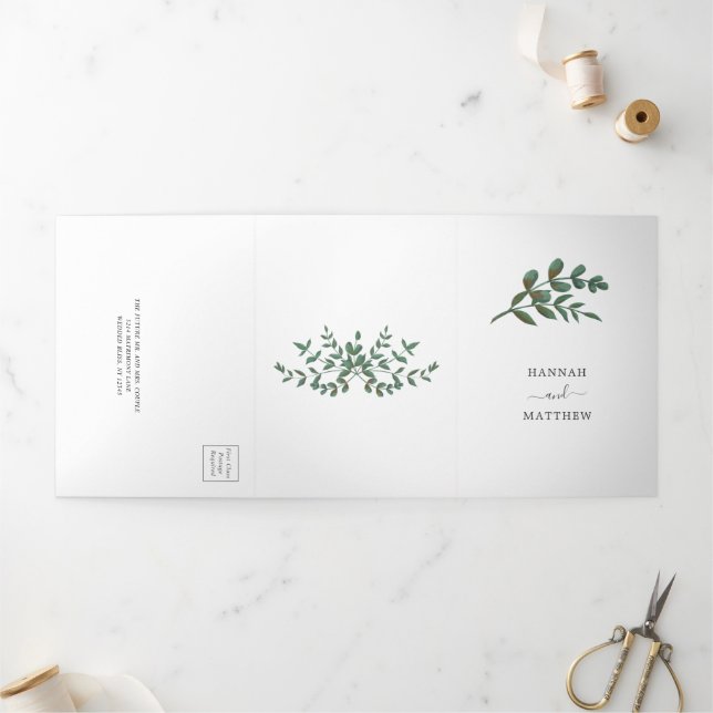 Eucalyptus Green Minimalist Elegant Wedding  Tri-Fold Invitation (Outside)