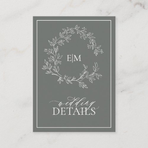 Eucalyptus Green Monogram Wedding Details  Enclosure Card