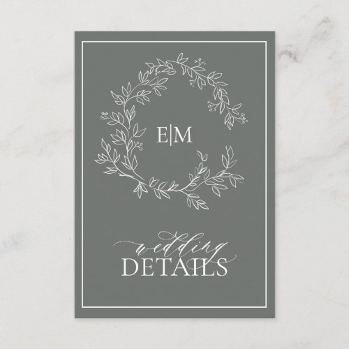 Eucalyptus Green Monogram Wedding Details  Enclosure Card
