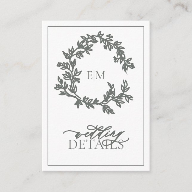 Eucalyptus Green Monogram Wedding Details Enclosure Card (Front)