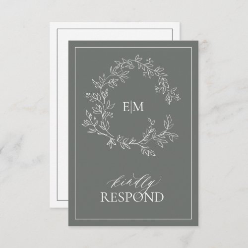 Eucalyptus Green Monogram Wedding RSVP Card