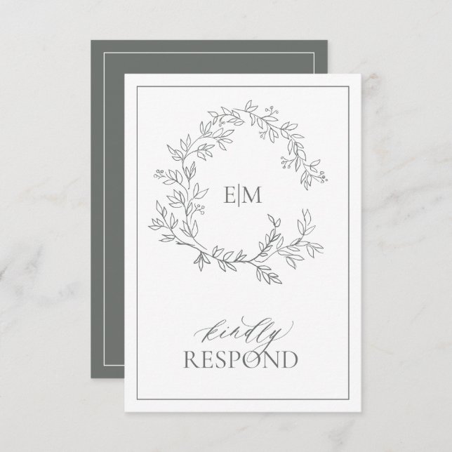 Eucalyptus Green Monogram Wedding RSVP Card (Front/Back)