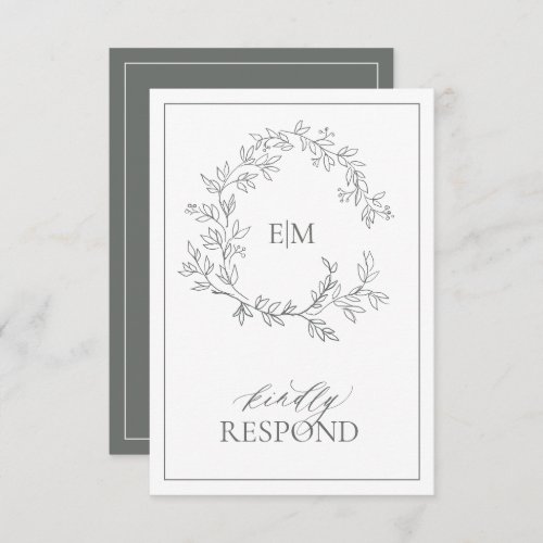 Eucalyptus Green Monogram Wedding RSVP Card