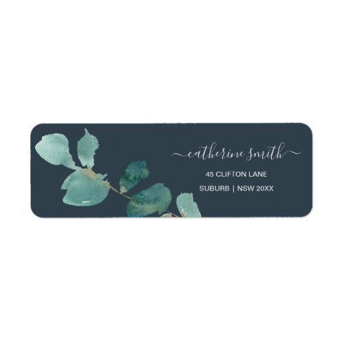 EUCALYPTUS GREEN NAVY FOLIAGE  WATERCOLOR ADDRESS LABEL