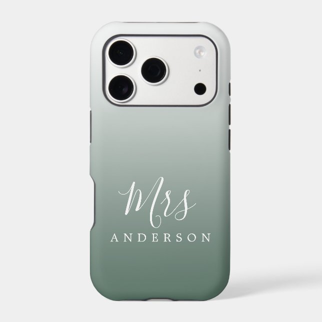 Eucalyptus Green Ombre Script Future Mrs Name Case-Mate iPhone Case (Back)