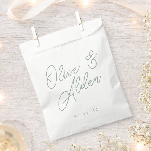 Eucalyptus Green Oversized Script Names Wedding Favor Bag