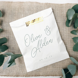 Eucalyptus Green Oversized Script Names Wedding Favor Bag