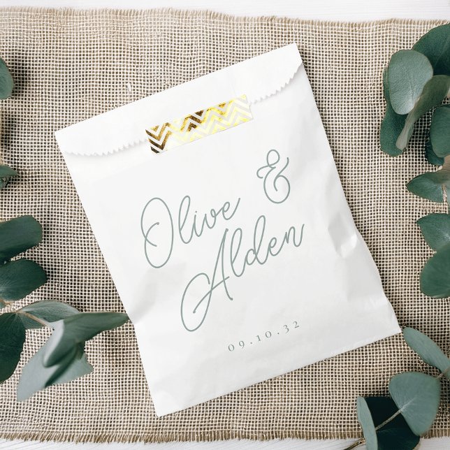 Eucalyptus Green Oversized Script Names Wedding Favor Bag (Creator Uploaded)