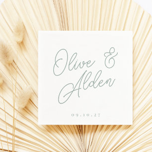 Eucalyptus Green Oversized Script Names Wedding Napkins