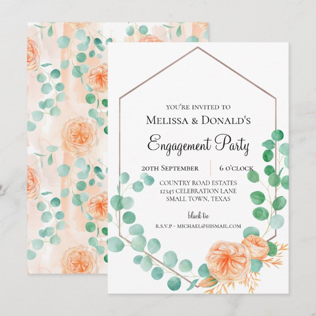 Eucalyptus Green Peach Floral  Engagement Party (Front/Back)
