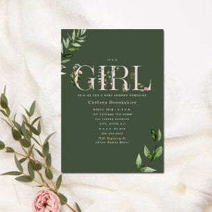 Eucalyptus Green Pink Girl Baby Shower Invitation