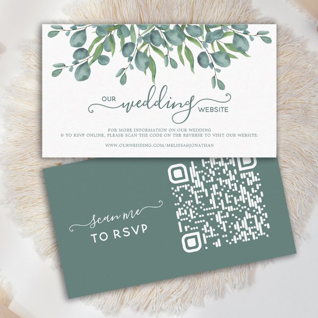 Eucalyptus Green QR Code Wedding Website RSVP Card (Creator Uploaded)