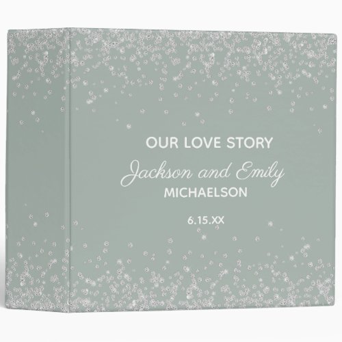 Eucalyptus Green Silver Confetti Wedding Scrapbook 3 Ring Binder