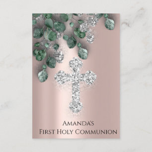 Eucalyptus Green Silver First Holy Communion Invitation