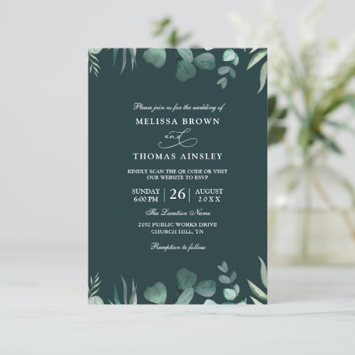 Eucalyptus Green Simple Budget Qr Code Wedding Invitation