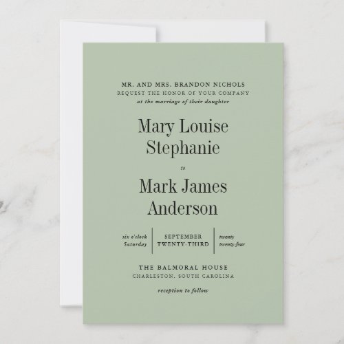 Eucalyptus Green Sophisticated Typography Wedding Invitation