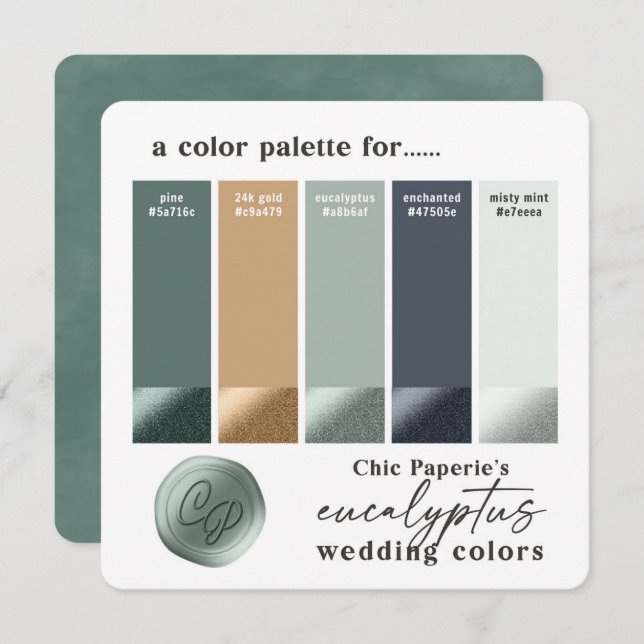 Eucalyptus Green Summer Wedding Color Palette Card (Front/Back)
