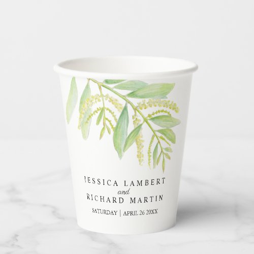 Eucalyptus green watercolor botanical wedding paper cups