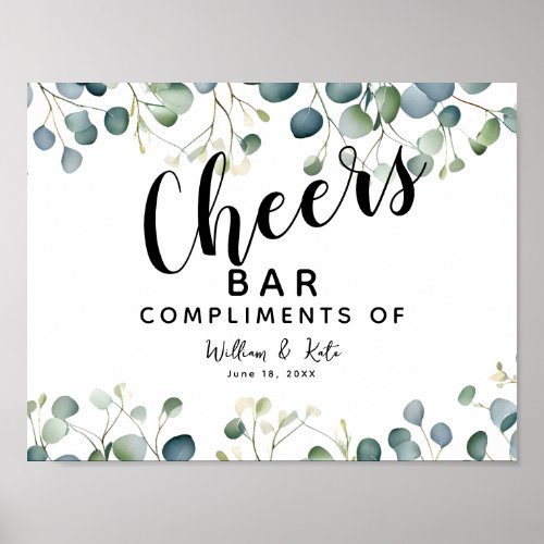 Eucalyptus green wedding CHEERs Bar wedding party Poster