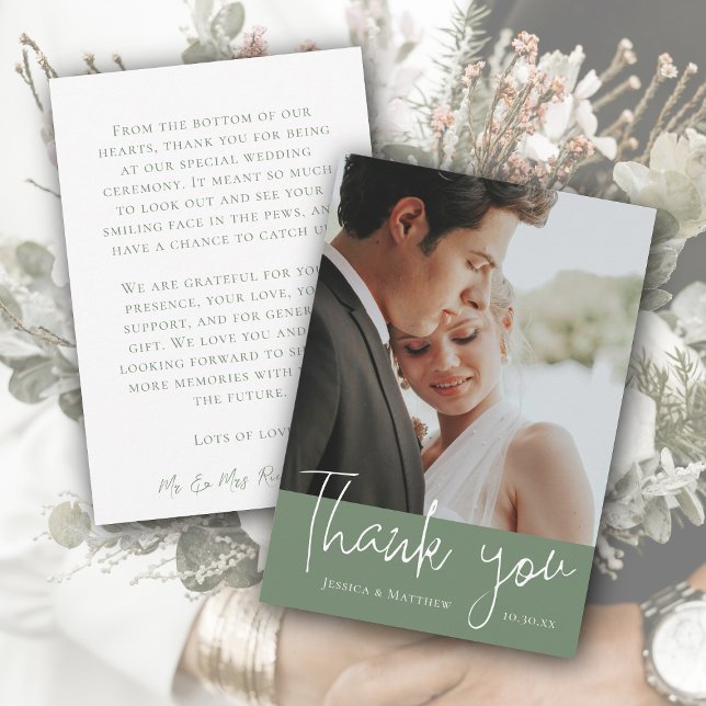 Eucalyptus Green Wedding Photo Thank You Card (Eucalyptus Green Wedding Photo Thank You Card)