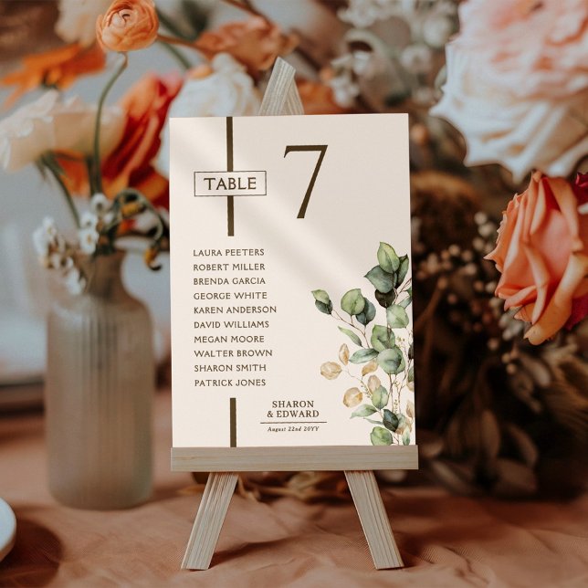 Eucalyptus Green Wedding Table Seating Chart Cards (Creator Uploaded)