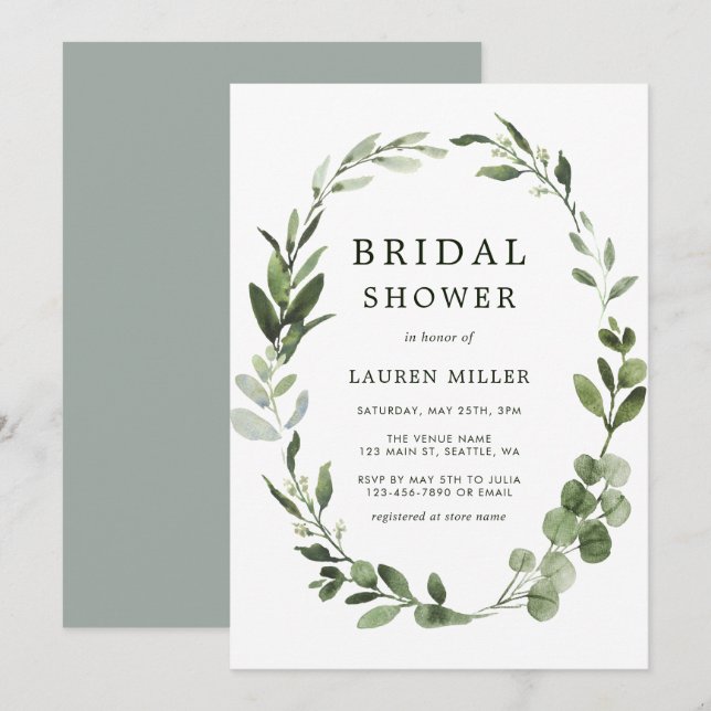 Eucalyptus Green Wreath Bridal Shower Invitation (Front/Back)