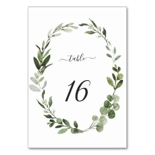 Eucalyptus Green Wreath Wedding Table Number