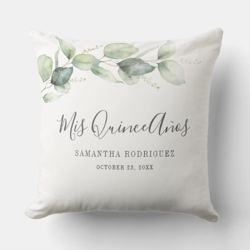Eucalyptus Greenery 15th Birthday Mis Quince Anos Outdoor Pillow
