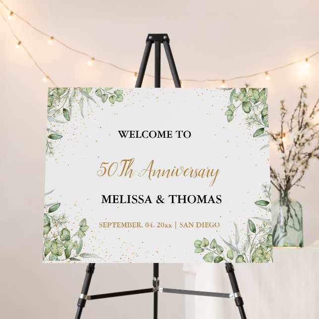 Eucalyptus Greenery 50TH WEDDing Anniversary sign (In Situ (Stand))
