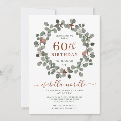 Eucalyptus Greenery 60th Birthday Invitation