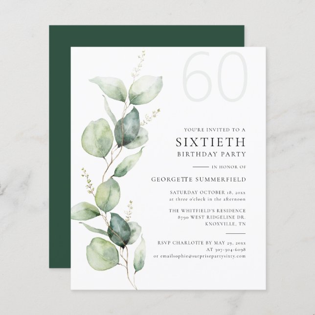 Eucalyptus Greenery 60th Birthday Party Invitation (Front/Back)
