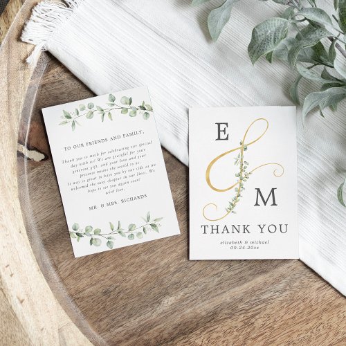Eucalyptus Greenery Ampersand Monogram Wedding Thank You Card