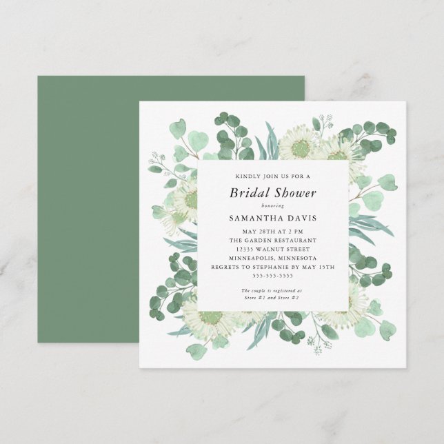 Eucalyptus Greenery and Blossoms Bridal Shower Invitation (Front/Back)