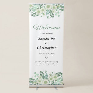 Eucalyptus Greenery and Blossoms Wedding Welcome Retractable Banner