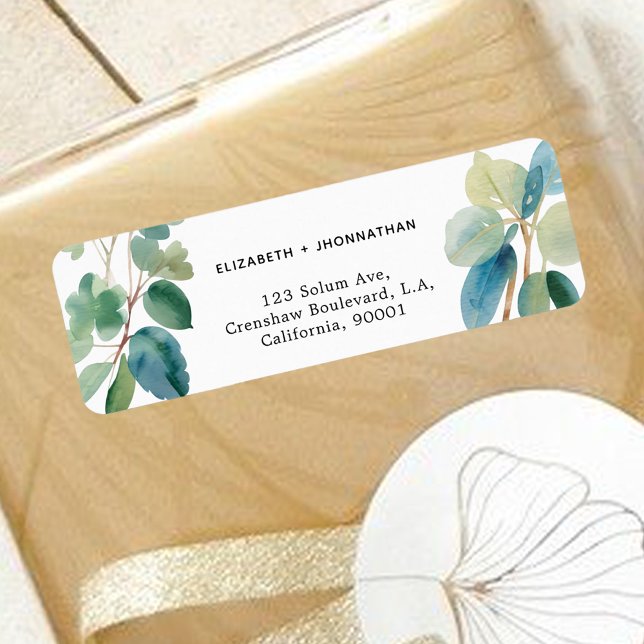 Eucalyptus greenery and blue Return Address Label (Creator Uploaded)