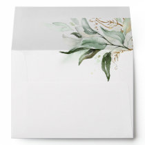 Eucalyptus Greenery and Gold Leaves Delicate Envelope