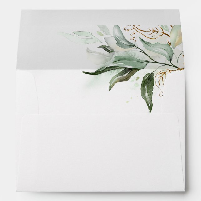 Eucalyptus Greenery and Gold Leaves Delicate Envelope (Back (Bottom))