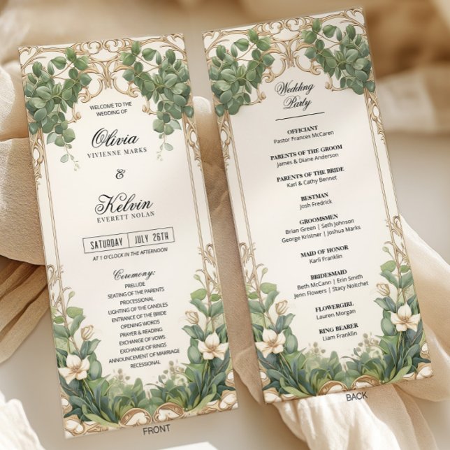 Eucalyptus Greenery and Gold Wedding Ceremony  Program (Creator Uploaded)