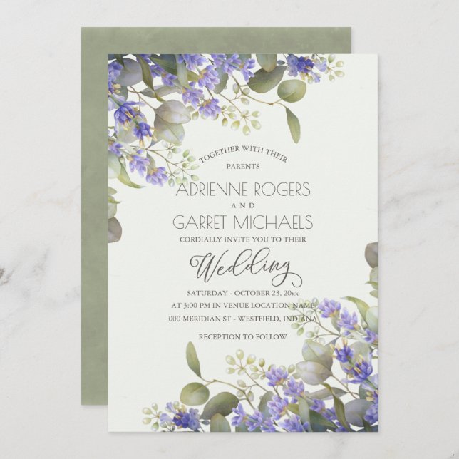 Eucalyptus Greenery And Lavender Wedding Invitation (Front/Back)