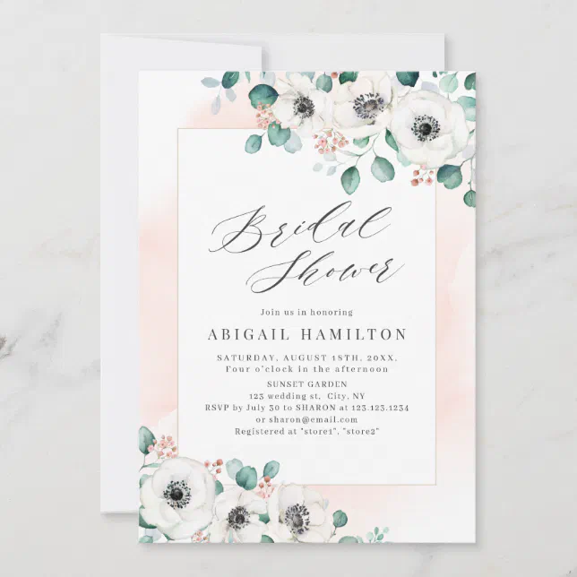 Eucalyptus greenery anemone floral bridal shower invitation | Zazzle