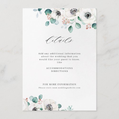 Eucalyptus greenery anemone floral rustic wedding  enclosure card