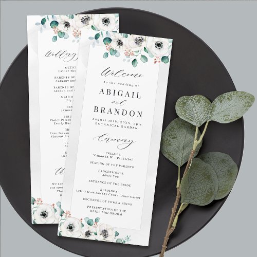 Eucalyptus Greenery anemone floral rustic wedding Program